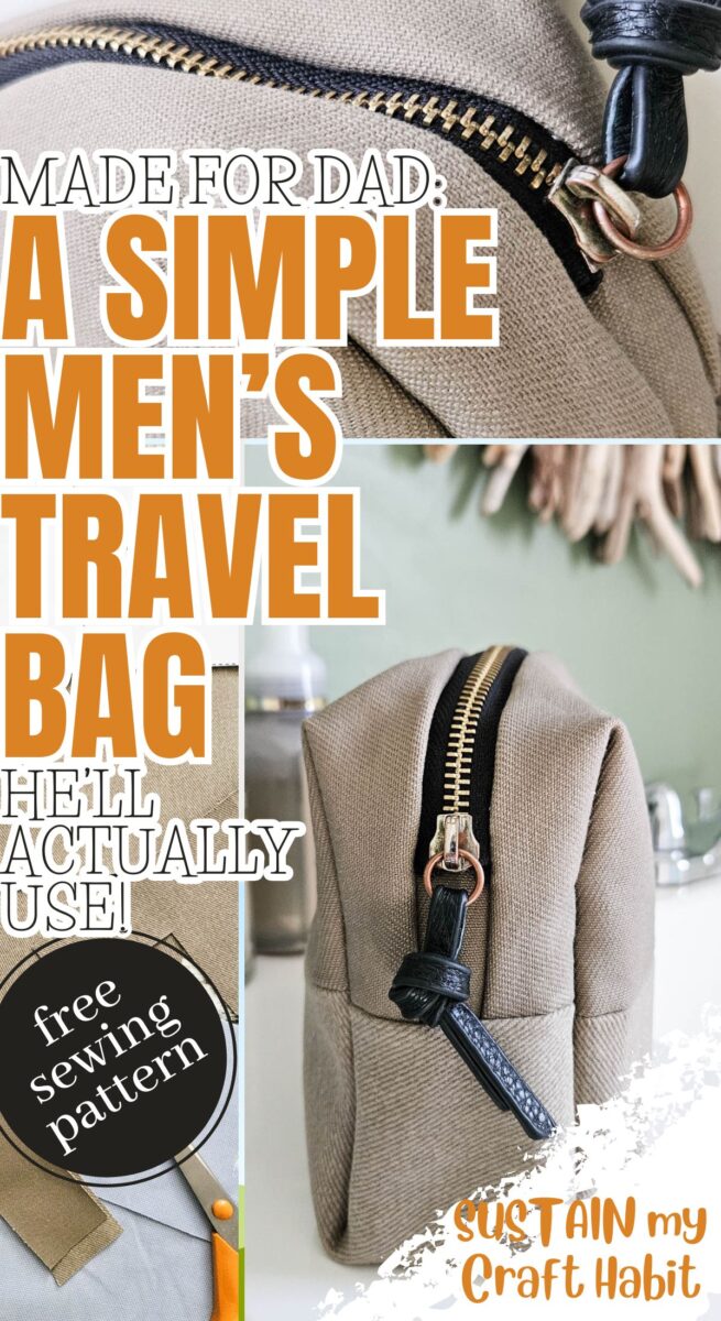 Collage showing men's travel bag with text overlay.
