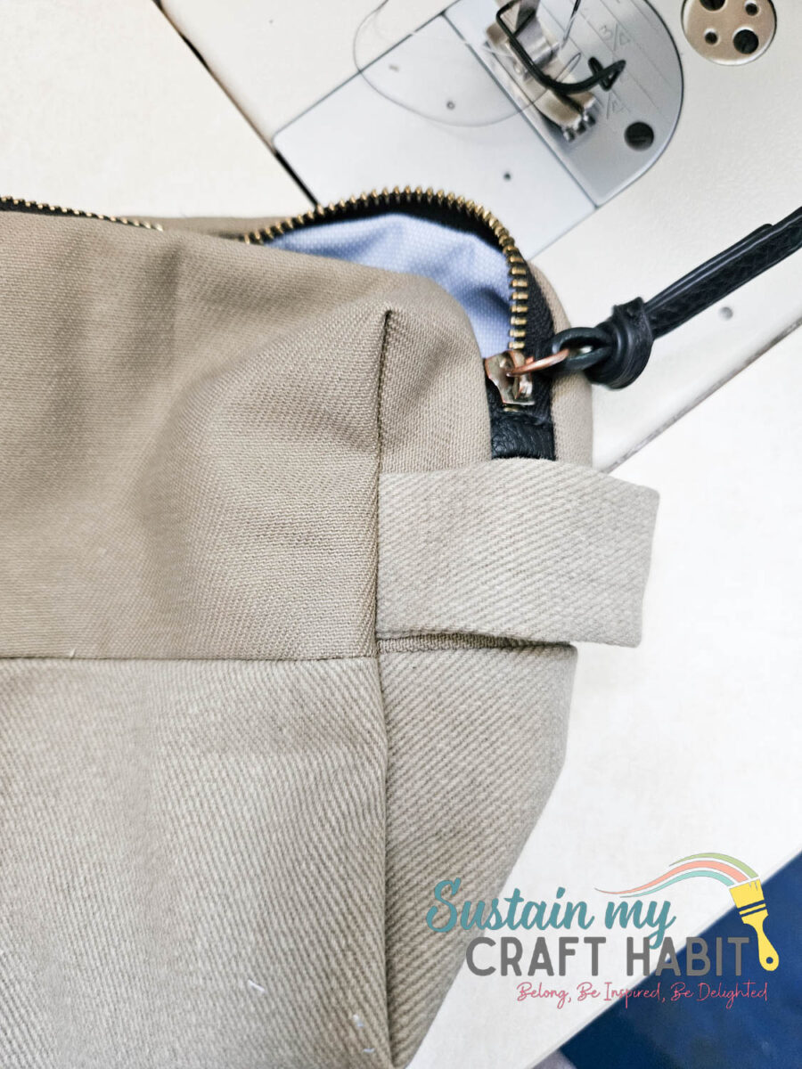 Turning travel bag right side out.