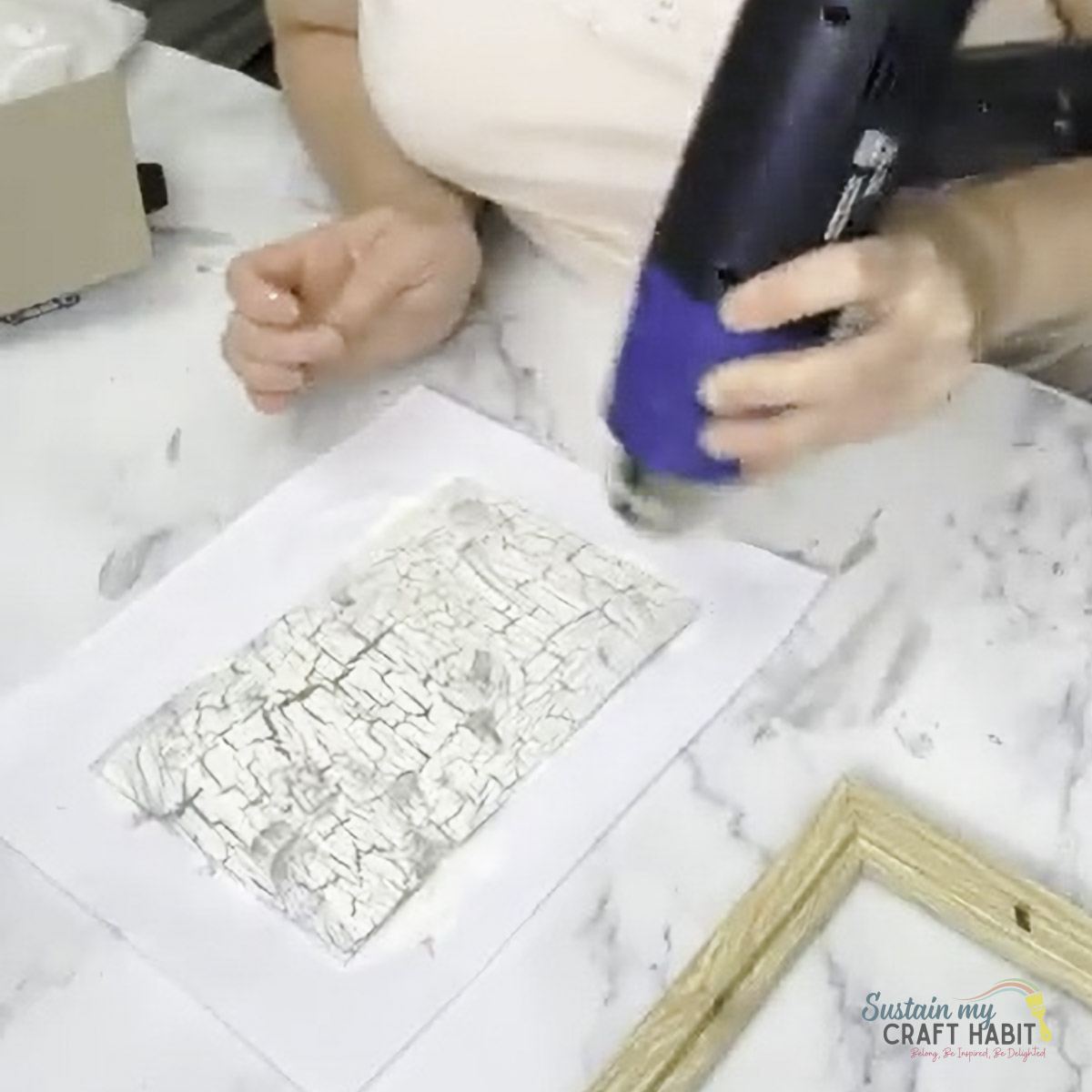 Drying for crackle finish.