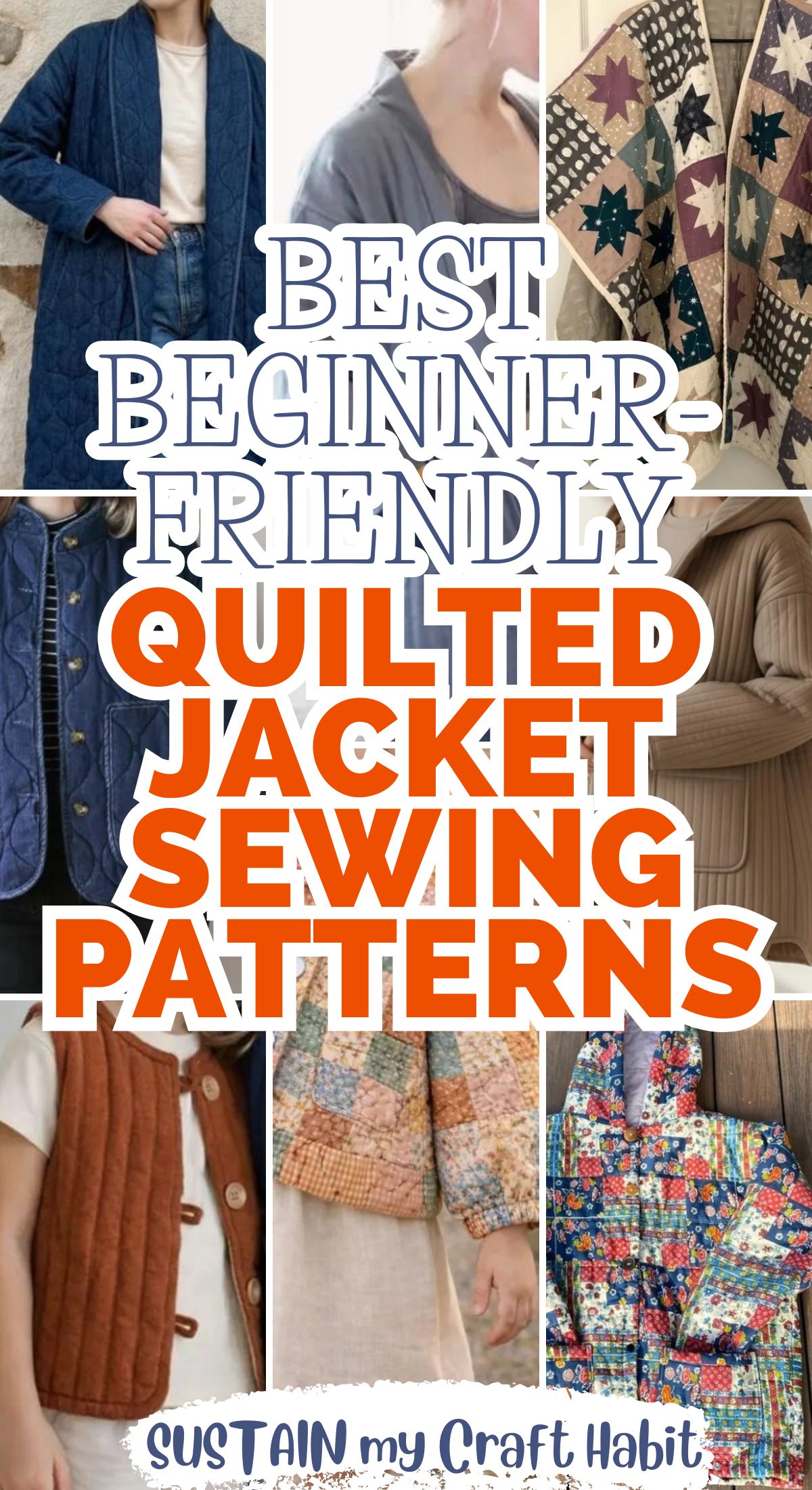 collage of quilted jackets that are available as sewing patterns with text overlay